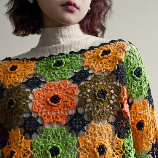 細緻鏤空織花短版古著針織上衣