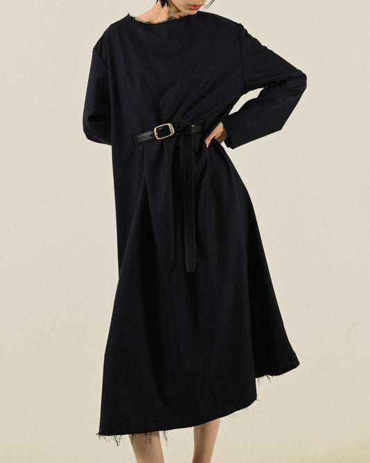 Upcycling皮帶扣飾薄毛古著洋裝