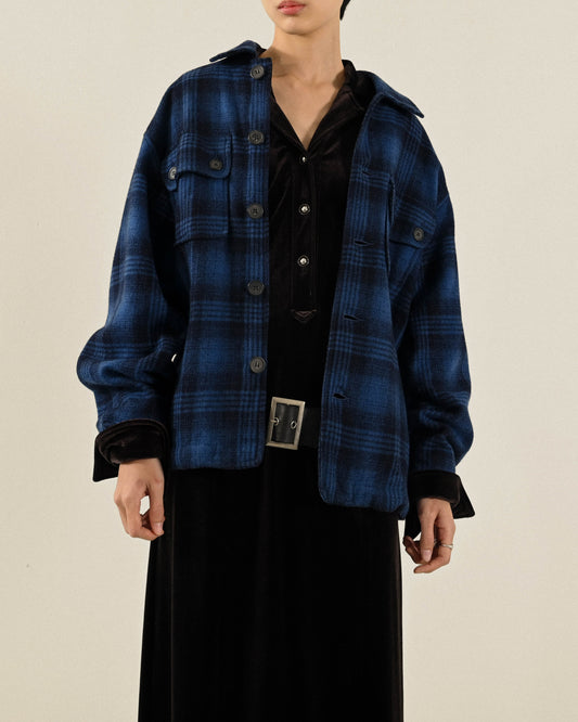 格紋毛料日本製古著夾克外套