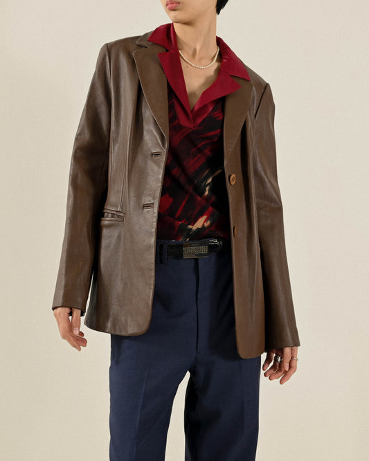 俐落輪廓古著皮革西裝外套