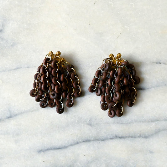 木珠串接流蘇耳夾古董耳環