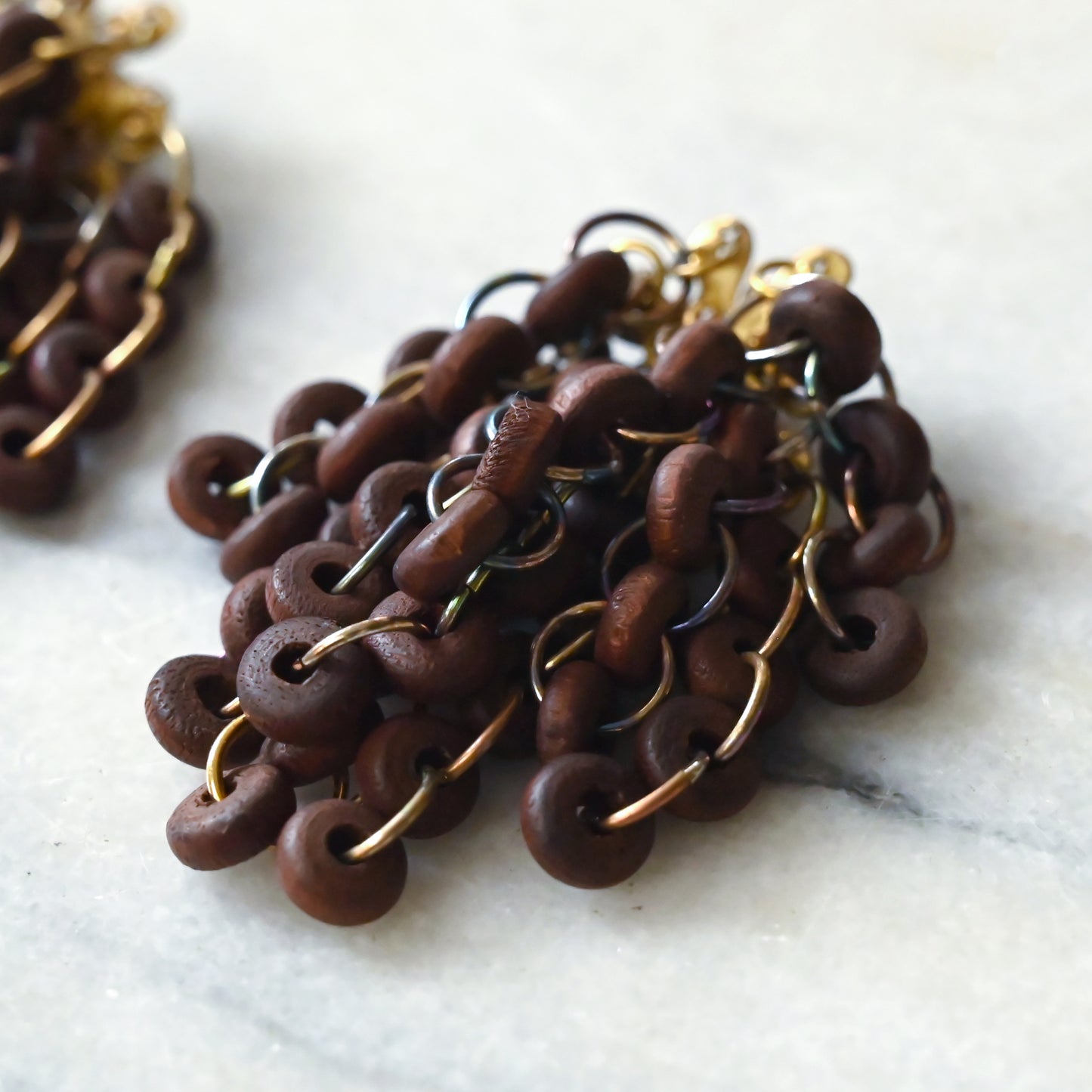 木珠串接流蘇耳夾古董耳環