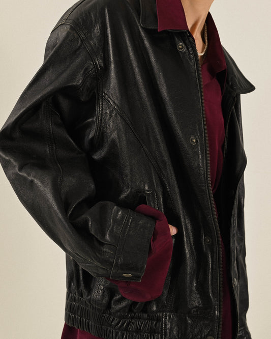 寬鬆輪廓古著皮革外套
