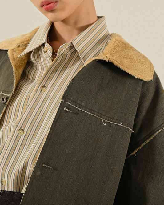 寬鬆輪廓反絨牛仔古著夾克外套