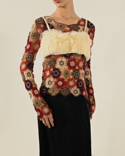 純色皮草細肩帶古著背心