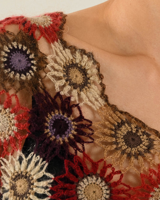 精工鏤空毛海織花古著上衣