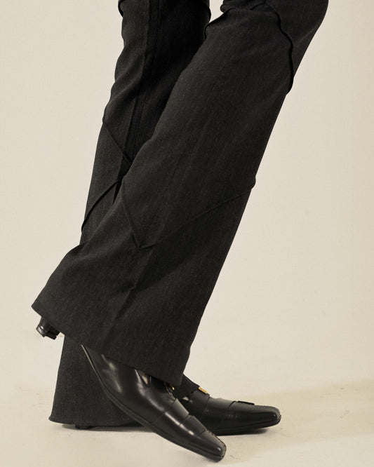 立體車褶鐘型褲口古著喇叭褲