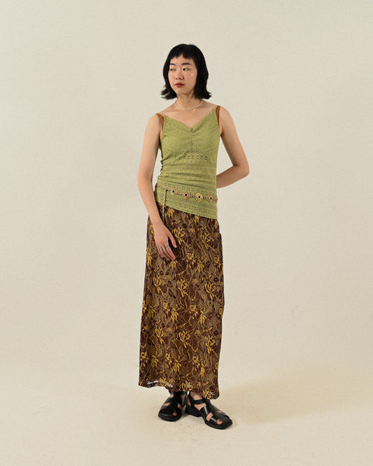 精工蕾絲高腰古著長裙