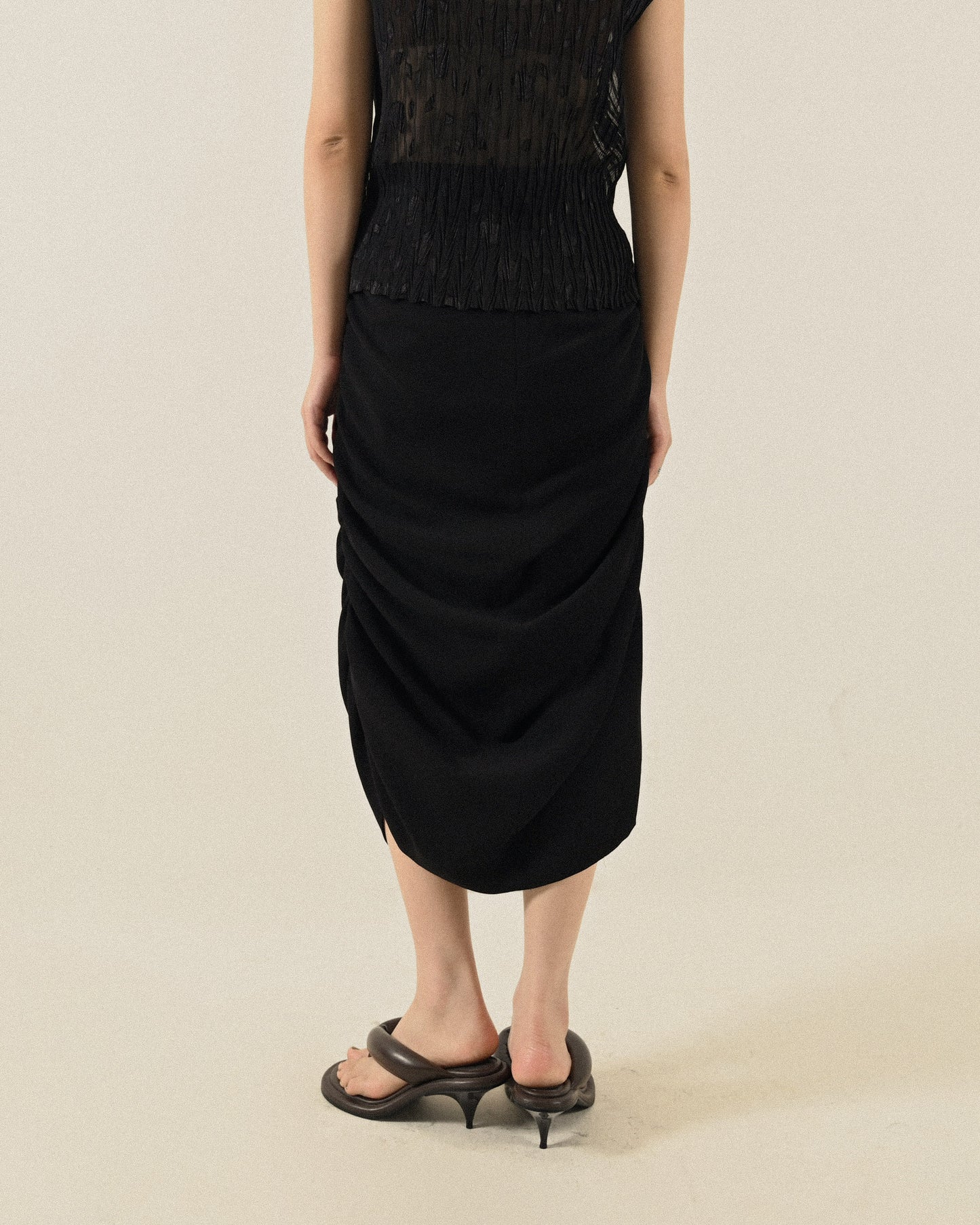 Upcycling精工抽褶高腰古著裙