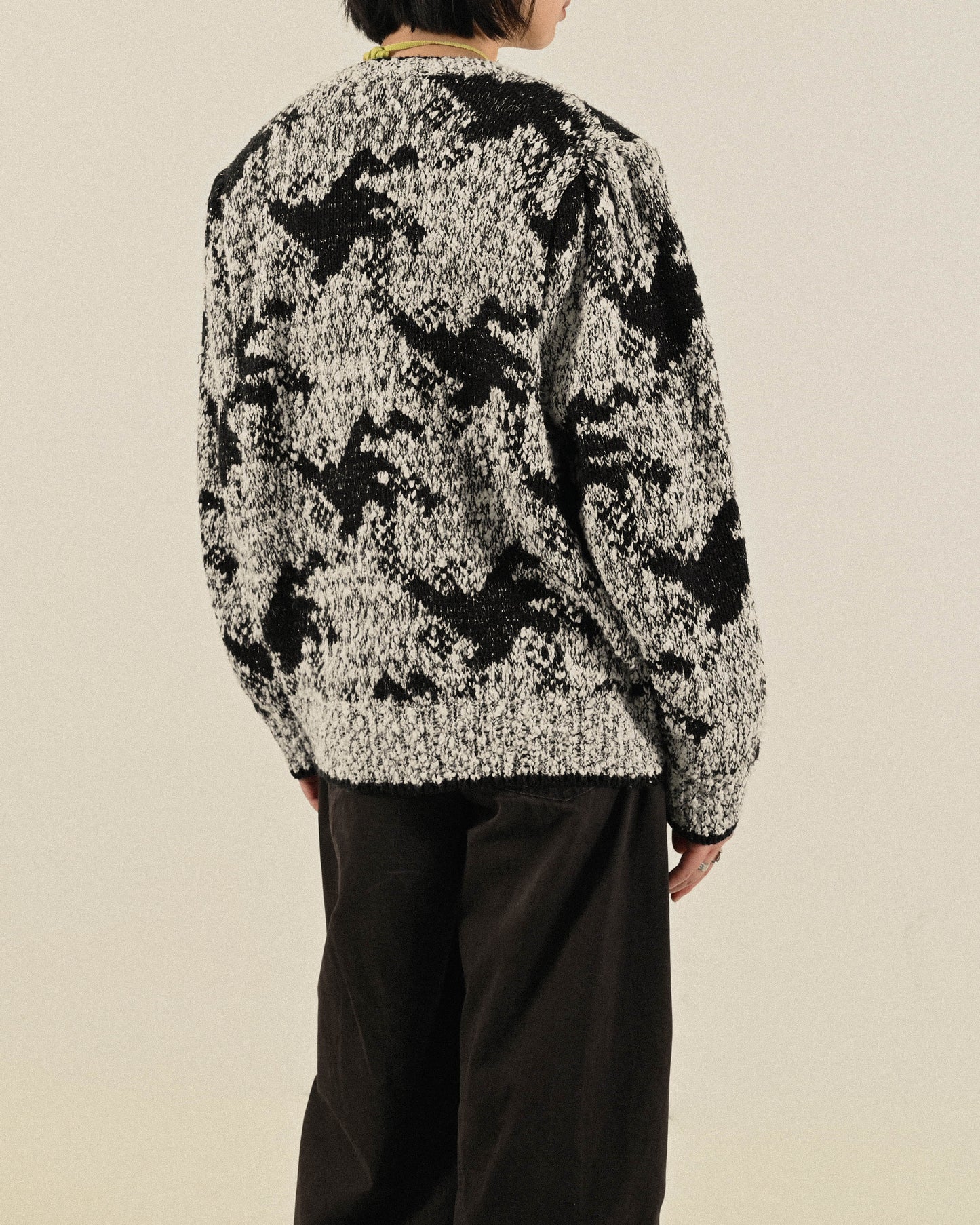 黑白混紡針織開襟古著毛衣