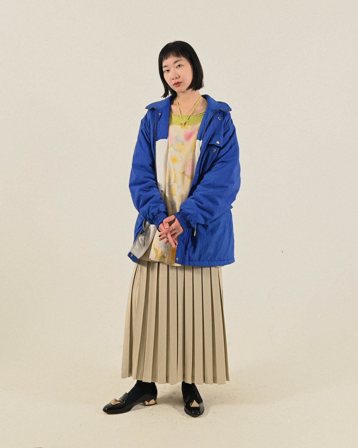 義大利製花卉印花紗質細肩帶古著洋裝