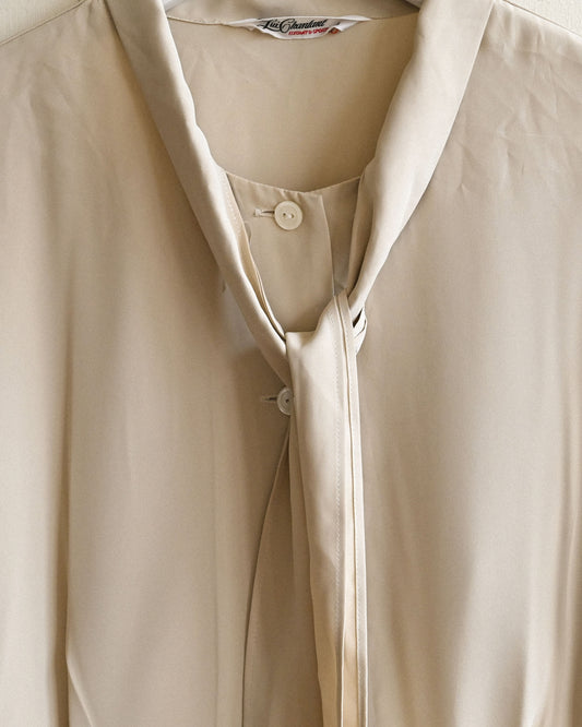 荷葉拼接純色綁帶古著襯衫