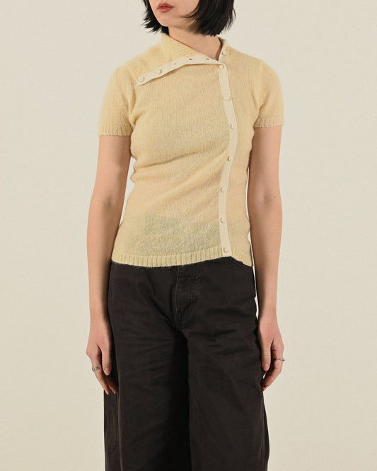 不對稱翻領輕薄針織古著上衣