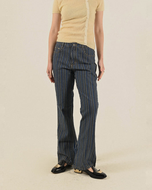 俐落輪廓條紋牛仔古著長褲