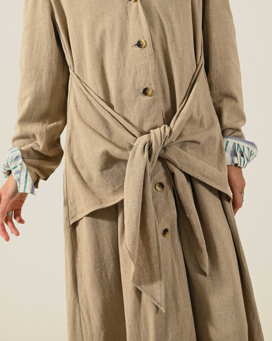 綁帶綴飾日本製薄毛古著洋裝