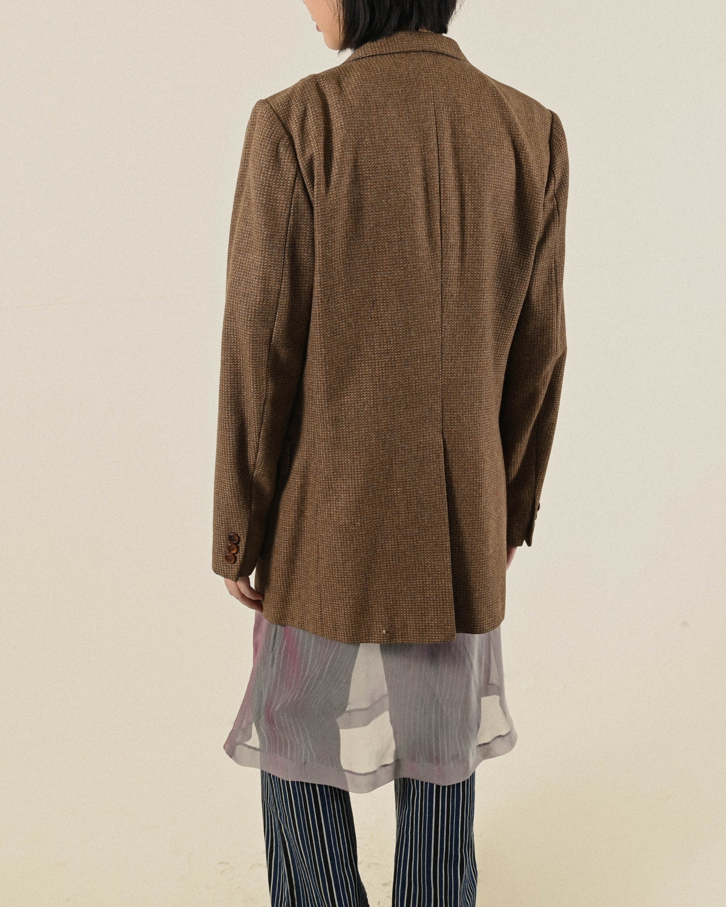 法國製花呢毛料單襟古著西裝外套