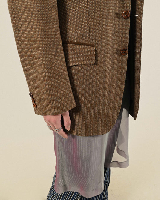 法國製花呢毛料單襟古著西裝外套