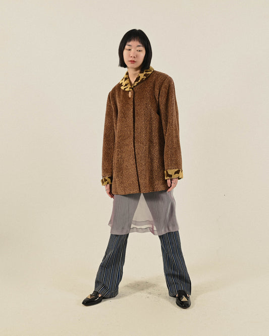 動物斑紋紋理毛料古著外套