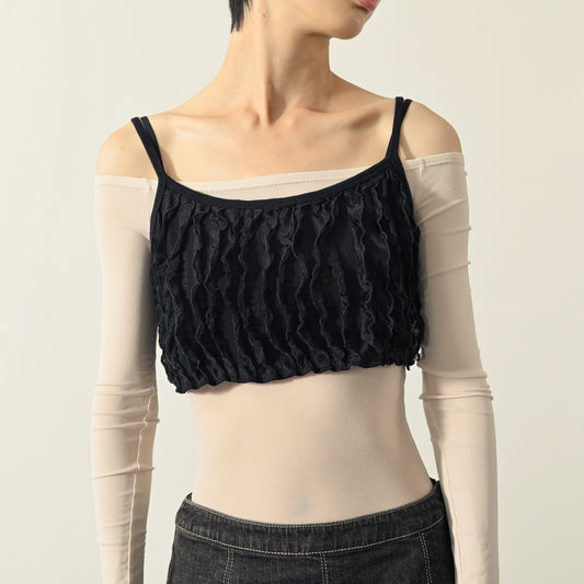 荷葉抓皺細肩帶古著上衣