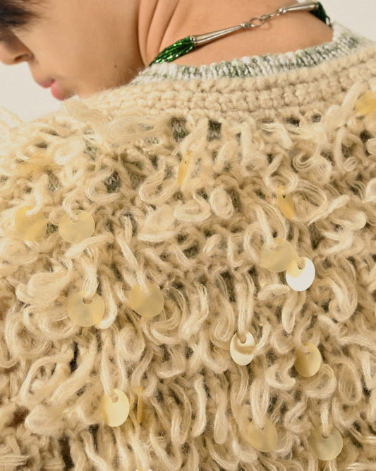 毛線編織亮片古著開襟毛衣