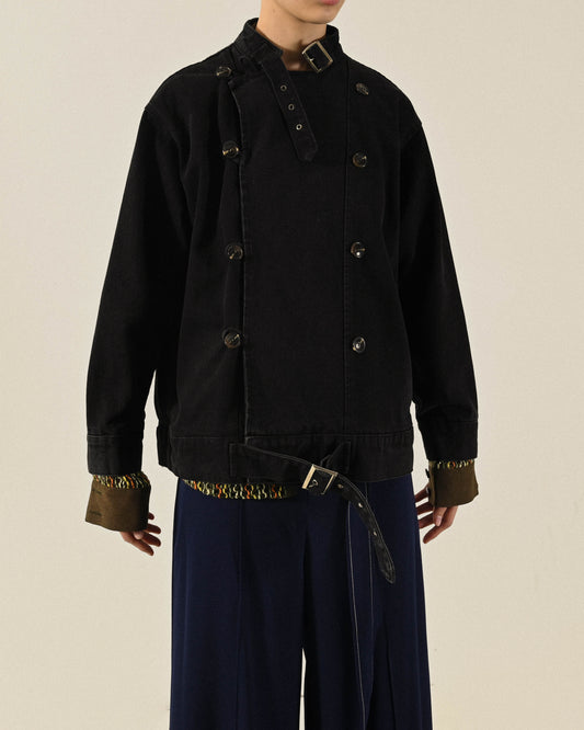 交疊門襟純色牛仔古著外套