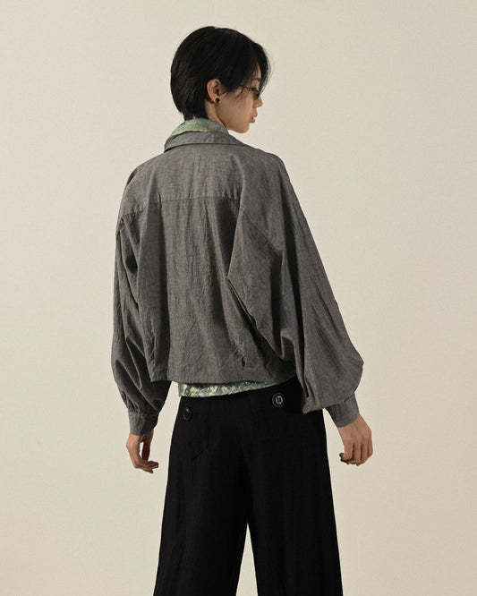 開領設計寬袖短版古著上衣