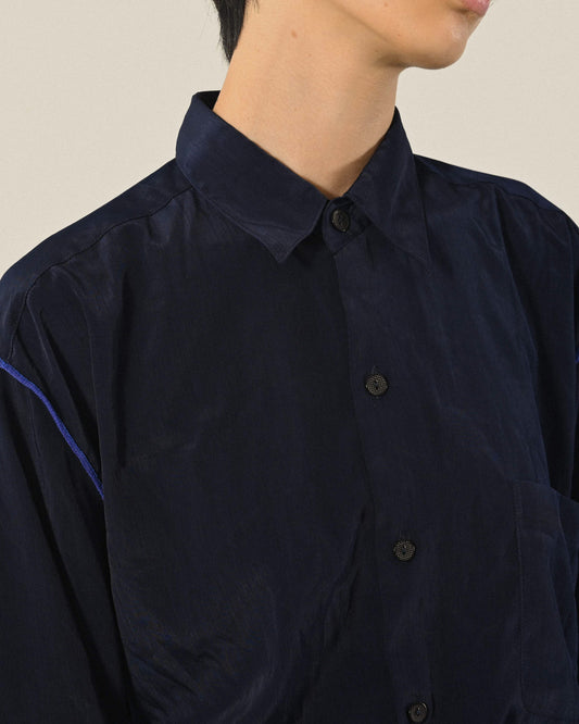 Upcycling滾邊純色古著襯衫