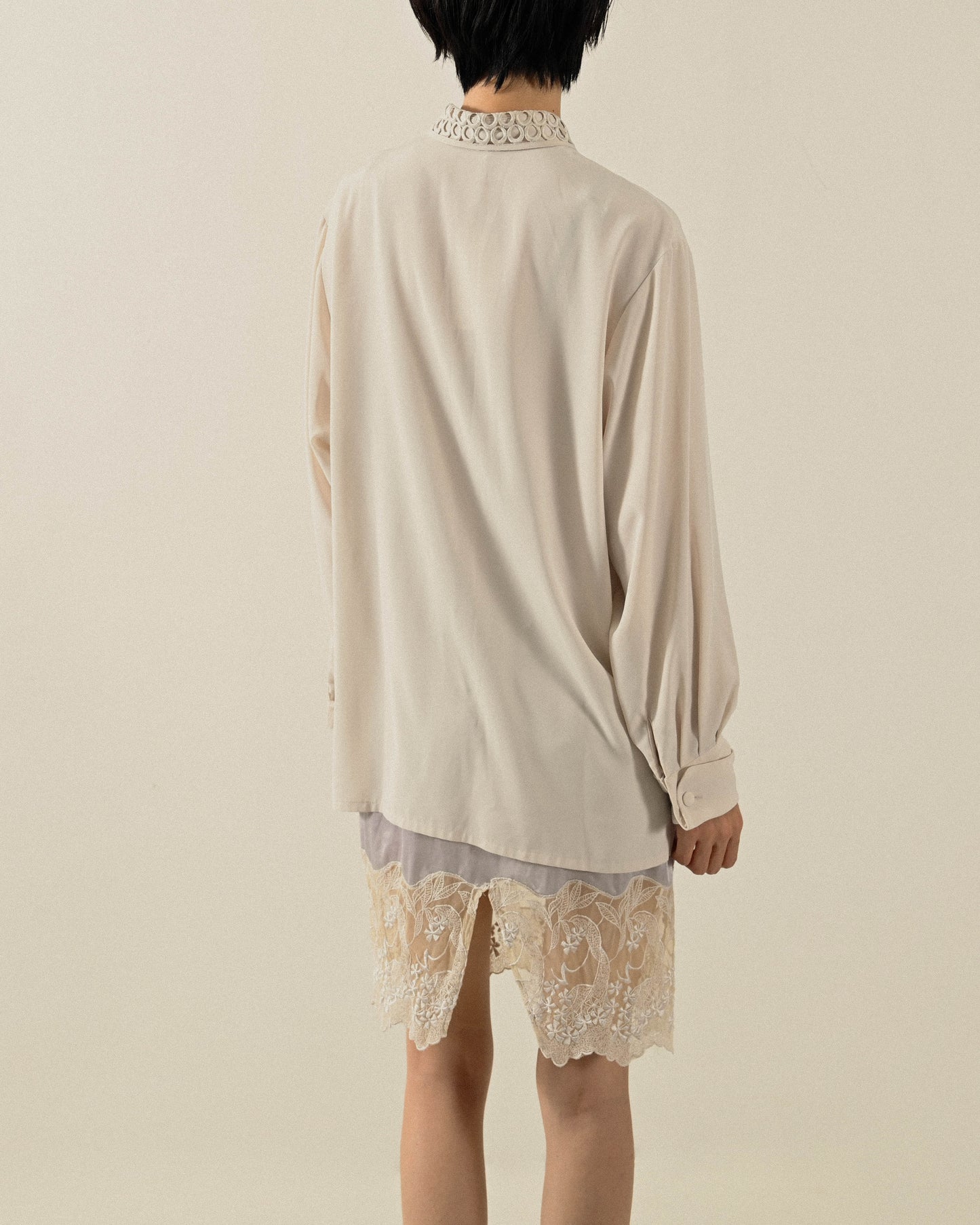 鏤空設計純色古著襯衫