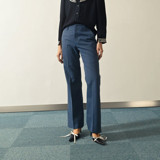 俐落版型純色薄毛古著褲