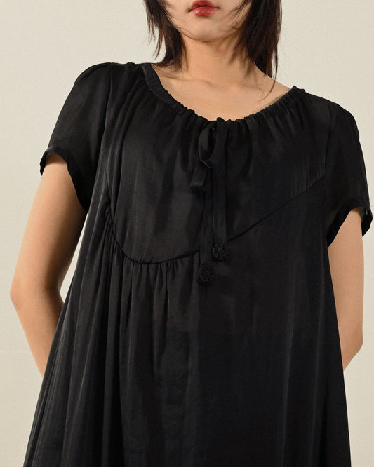 特殊剪接抽褶傘狀古著洋裝