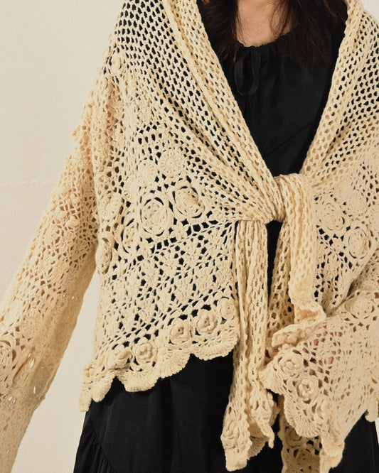 綁帶設計鏤空織花古著針織罩衫