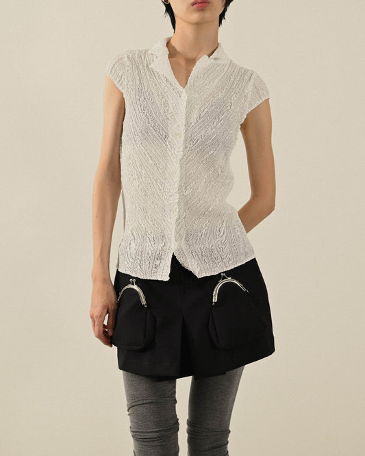 壓褶面料純色古著襯衫