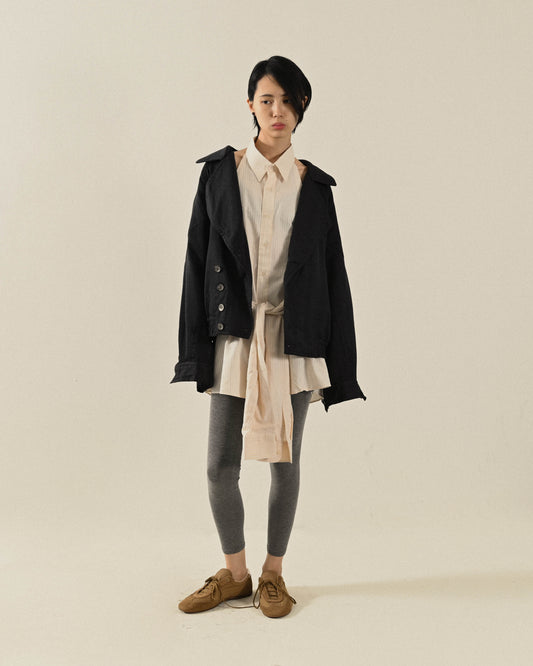 寬大翻領薄毛古著夾克外套