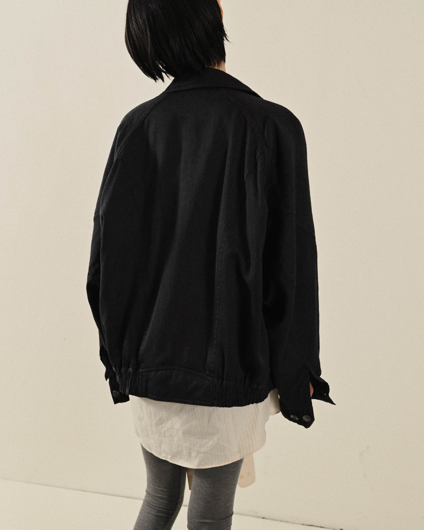 寬大翻領薄毛古著夾克外套