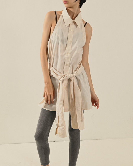 Upcycling削肩綁帶古著襯衫