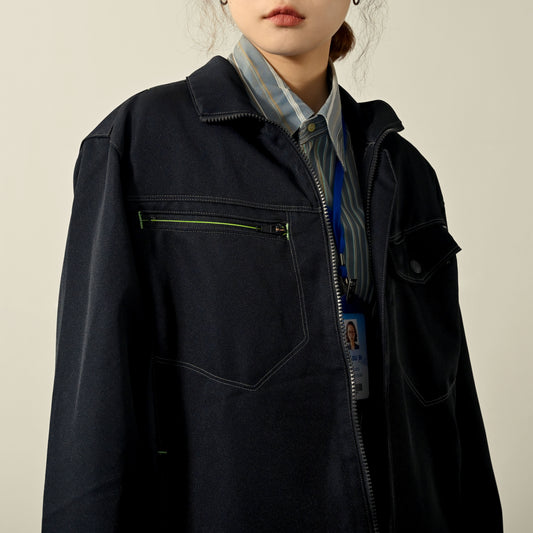 機能面料對色飾線寬鬆古著外套