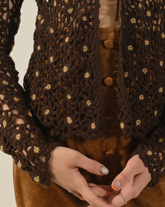 鏤空織花針織古著罩衫外套