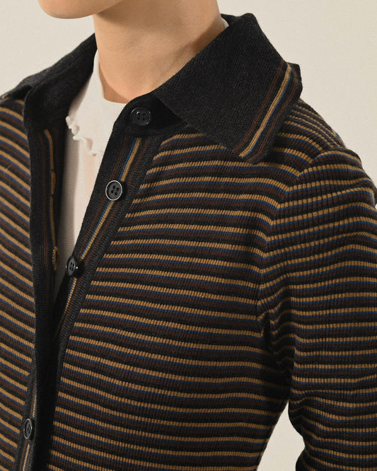 條紋針織義大利製百褶古著洋裝