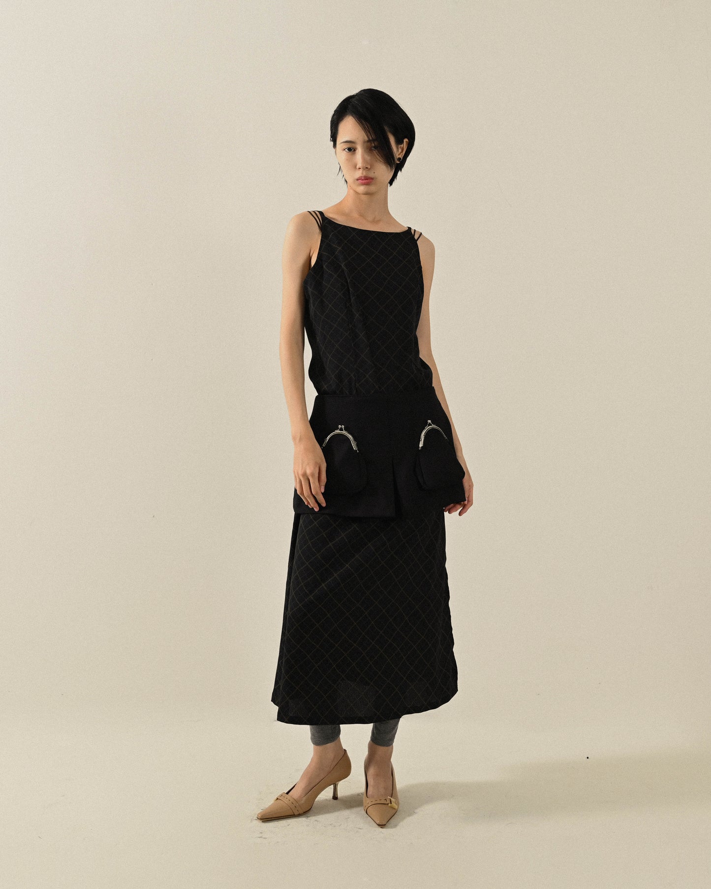 Upcycling口金綴飾古著短裙