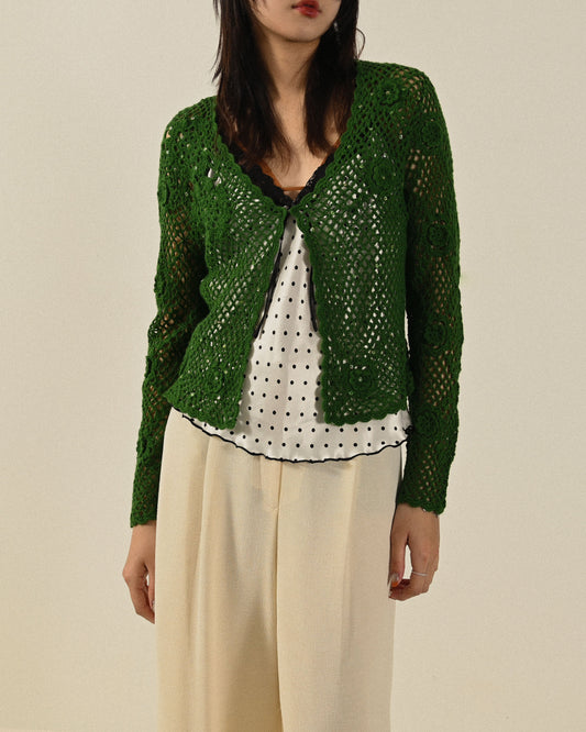 鏤空織花針織古著罩衫外套