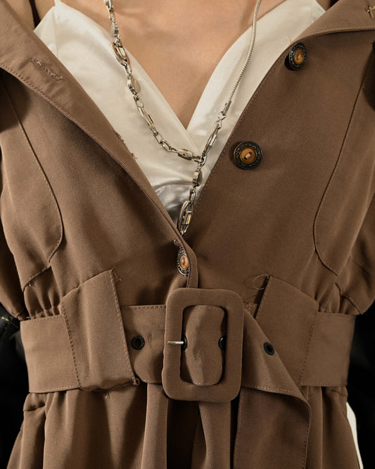 飄逸輪廓純色長版古著風衣