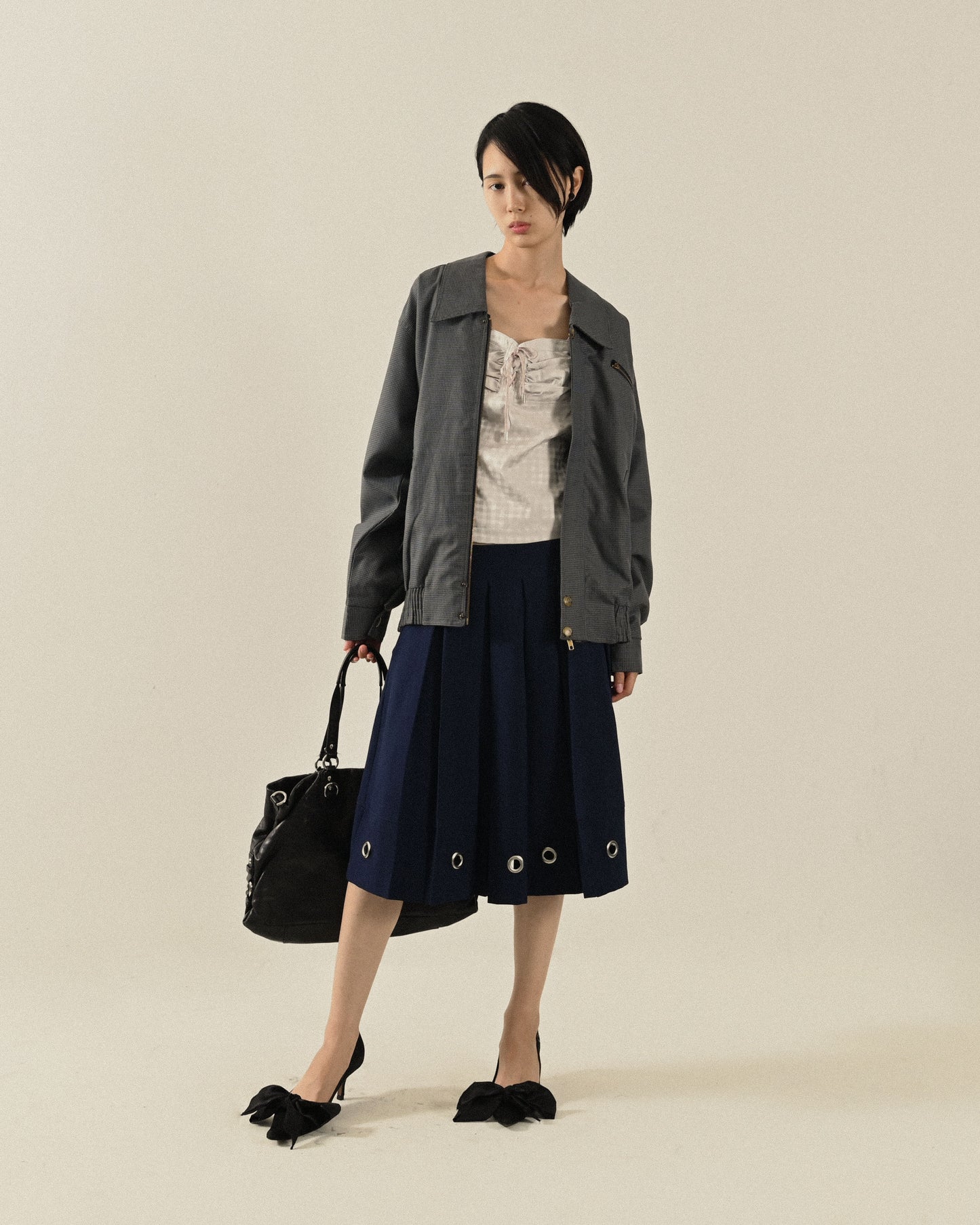 Upcycling釦洞綴飾古著百褶裙