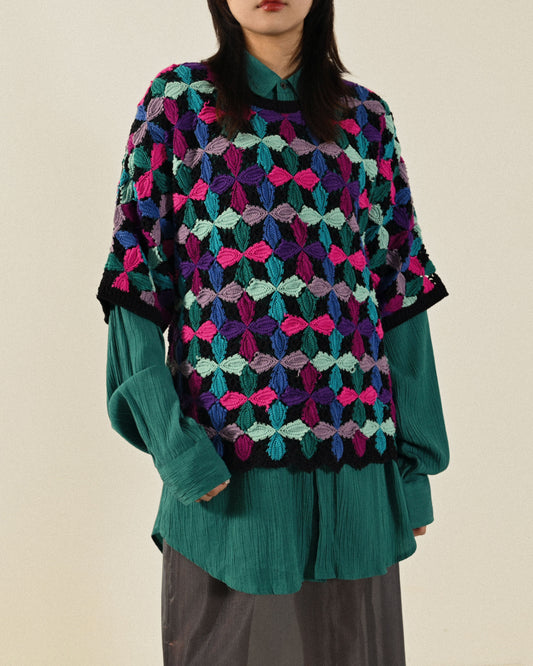 鏤空織花針織古著上衣