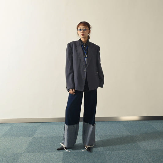 Upcycling綁結設計薄毛古著西裝