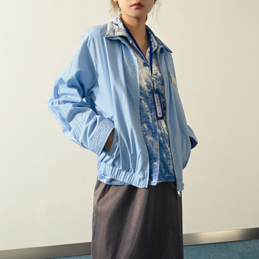 Upcycling條紋薄棉布勞森古著外套