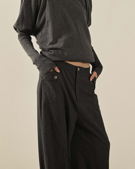 紋理面料寬版古著長褲
