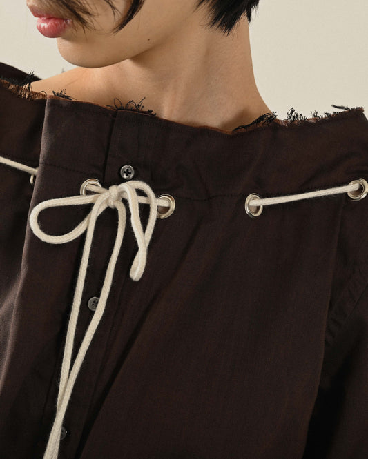 Upcycling抽繩領口古著襯衫