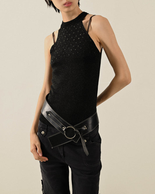 亮片綴飾金蔥削肩古著上衣