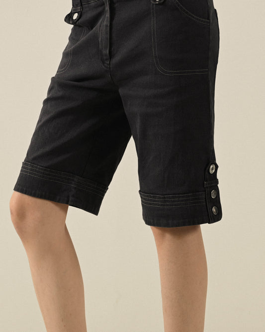 明線綴飾五分古著短褲