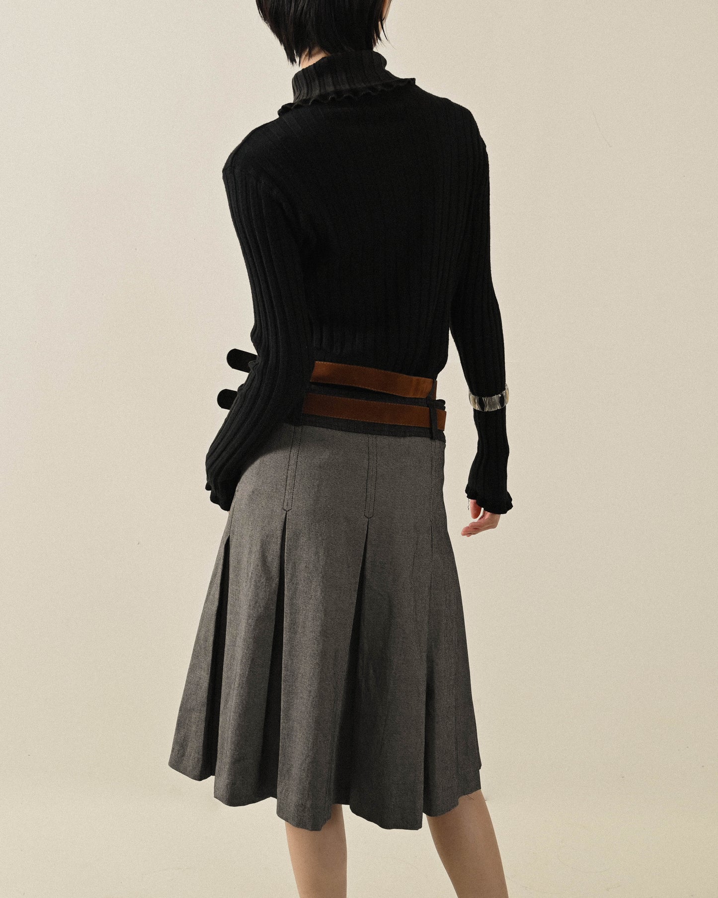 寬版螺紋高領古著針織上衣